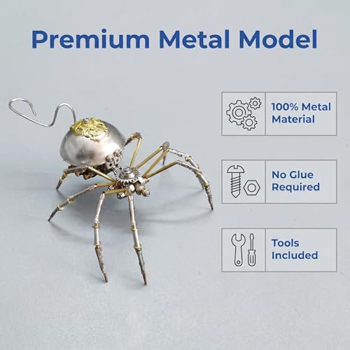 Steampunk Mechanical Insect Spider 3D Metal Puzzle Model Kits 150+ Parts No Glue Build Unique Desk Decor Christmas & Birthday Gift for Men Adults (10 Count)