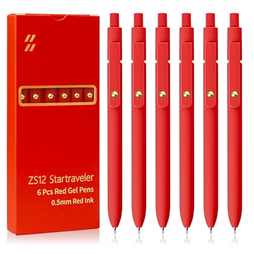 Red Pens 6 Pcs Red Ink Pens Fine Point Smooth Writing Pens (6 Count)