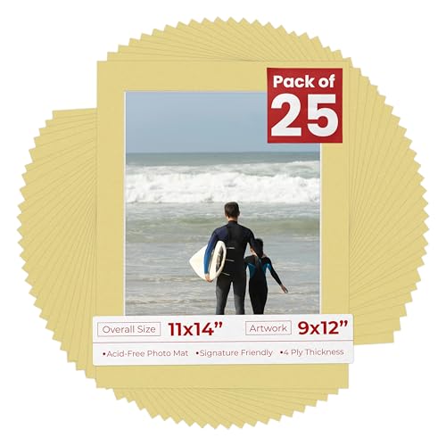 Pack of 25 Acid Free 11x14 Mats Bevel Cut for 9x12 Photos (25 Count)