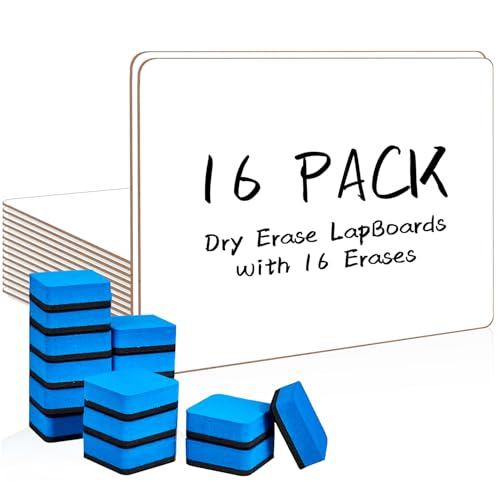 16 Pack Double Sided Dry Erase Boards with 16 Erasers (16 Count)