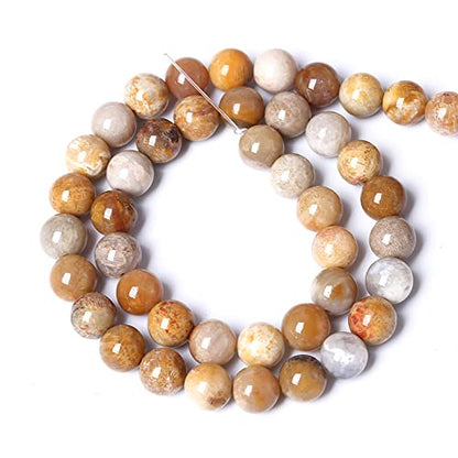 60pcs 6mm Natural Coral Jade Chrysanthemum Stone Beads Round Loose Beads for Jewelry Making (16 Count)