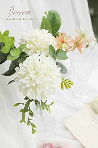 Artificial Dahlia Flowers 25pcs Real Looking Ivory Foam Fake Roses with Stems for DIY Wedding Bouquets White Bridal Shower Centerpieces Floral Arrangements Party Tables Home Decoration (25 Count)
