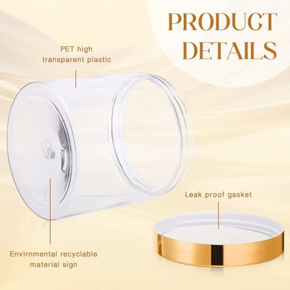 12 Pack 16 oz Plastic Container Jars with Lids Round Clear Travel Cosmetic Container Slime Jars for Toiletries (12 Count)
