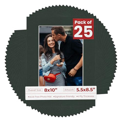 Pack of 25 Acid Free 8x10 Mats Bevel Cut for 5.5x8.5 Photos (25 Count)