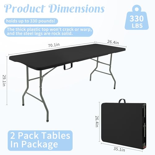 2 Pack 6 Feet Portable Folding Table Black