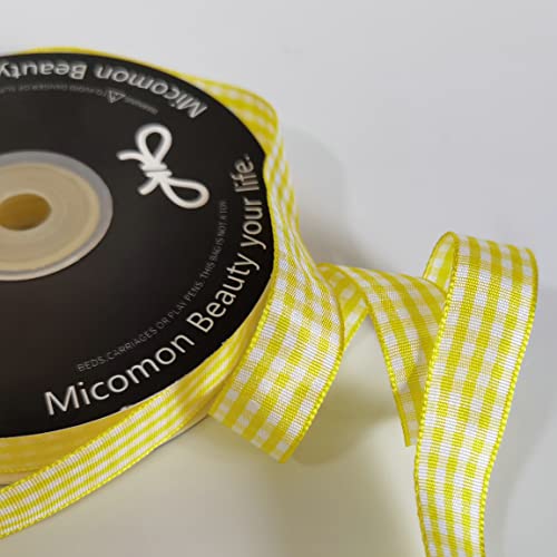 Yellow Gingham Plaid Checked Ribbon 25 Yards Each Roll 100% Polyester (75 Foot)