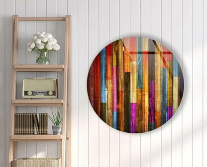20''(50cm) Diameter Colorful Wood Pattern Round Glass Wall Art Tempered Glass Printing Wall Decor Large Wall Art Wall Hangings