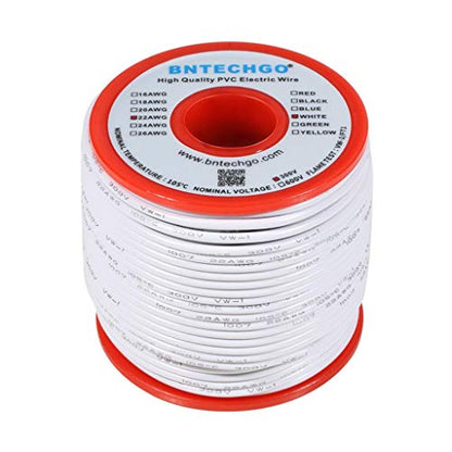 22 Gauge PVC Solid Electric Wire White 100 ft Hookup Wire
