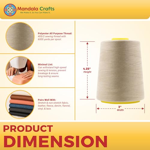 40S 2 Cream Polyester 4 Pack of Serger Threads Cones (72000 Foot)