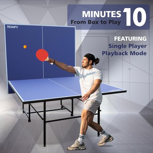 6FT/8FT/9FT Mid-Size Table Tennis Table Ping-Pong Table Set Foldable & Portable Table Indoor Outdoor for Family Game (Blue, 9FT)