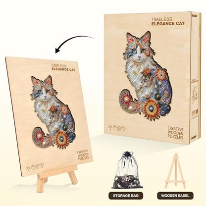Pearl Flower Cat Puzzles Adults Gifts for Women Men Wooden 160 Pieces 13.4 x 9.2in
