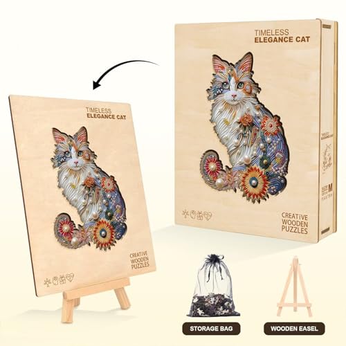 Pearl Flower Cat Puzzles Adults Gifts for Women Men Wooden 65 Pieces 8.5 x 5.8in