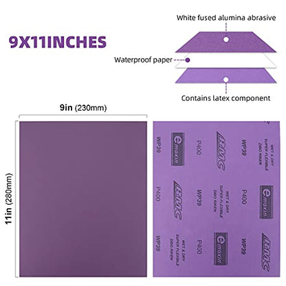 400 Grit Sanding Sheets 20 PCS 9 x 11 Inch Purple Alumina (20 Count)