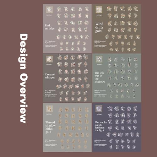 216 Pcs Floral Alphabet and Number PET Stickers for Scrapbooking (216 Count)