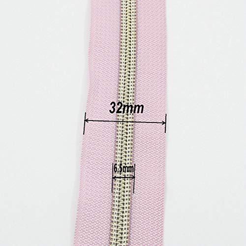 5 Metallic Nylon Coil Zippers by The Yard Bulk 10 Yards Light Gold Teeth Zipper Pink Tape with 25pcs Gold Sliders for DIY Sewing Tailor Craft Bag