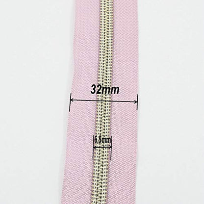 5 Metallic Nylon Coil Zippers by The Yard Bulk 10 Yards Light Gold Teeth Zipper Pink Tape with 25pcs Gold Sliders for DIY Sewing Tailor Craft Bag