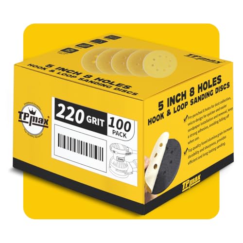 100PCS 5 Inch 220 Grit 125mm 8 Hole Sanding Discs Sandpaper (100 Count)