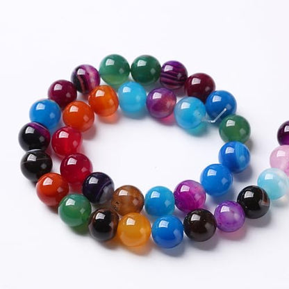 36pcs 10mm Natural Multicolor Stripe Agate Beads for Jewelry Making Natural Stone Energy Healing Beads DIY Bracelet Necklace 15"