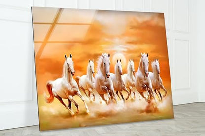 12Wx10H'' White Horses Running on Sunset Glass Wall ArtTempered Glass Printing Wall Decor Large Wall Art Wall Hangings