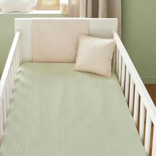 Organic Baby Crib Sheets 52x28 Inches 2 Pack 100% Muslin Cotton Soft Boho Toddler Fitted Crib Bed Mattress Sheet for Baby Girls Fits Standard Size Crib Mattress 28x52 Inches Blossom & Grass Green (2 Count)