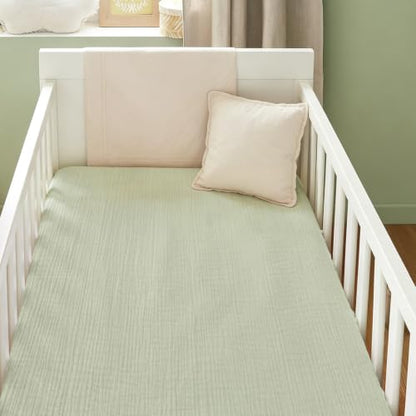 Organic Baby Crib Sheets 52x28 Inches 2 Pack 100% Muslin Cotton Soft Boho Toddler Fitted Crib Bed Mattress Sheet for Baby Girls Fits Standard Size Crib Mattress 28x52 Inches Blossom & Grass Green (2 Count)