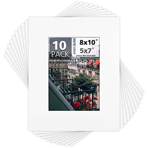 Mat Board Center 10 Pack 8x10 Photo Mats for 5x7 Picture