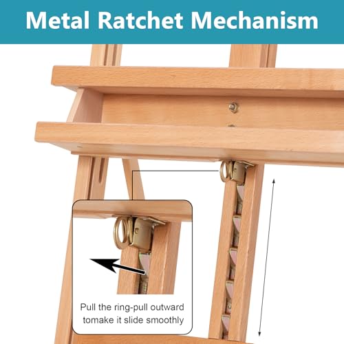 Beechwood H Frame Artist Studio Easel with Wheels and Storage Tray