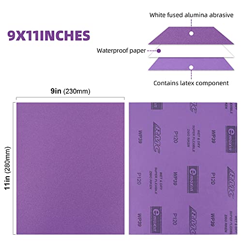 120 Grit Sanding Sheets 20 PCS 9 x 11 Inch Purple Alumina (20 Count)