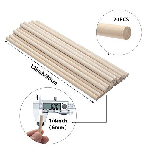 Wooden Dowels Wooden Sticks for Crafts (20 Count)