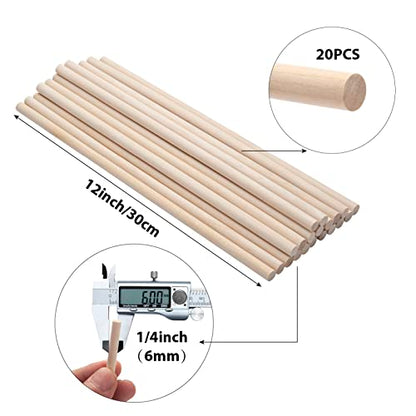 Wooden Dowels Wooden Sticks for Crafts (20 Count)