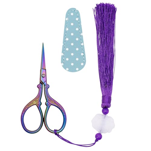 Sewing Embroidery Scissors with Cover Tassel Sharp Stainless Steel Tip Scissor Dressmaker Shears Crane Sewing Scissors for Thread Cross