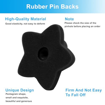 100 Pack Black Star Shape Rubber Pin Backs