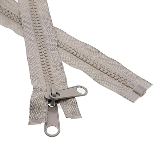2PCS #10 40 Inch Heavy Duty Zippers for Sewing Separating Large Plastic Zippers Gray Tape with Double Pull Tab Slider (2 Count)