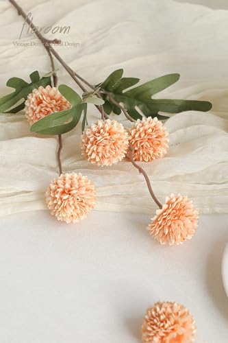 5pcs Apricot Peach Faux Silk Mums Artificial Flowers (5 Count)
