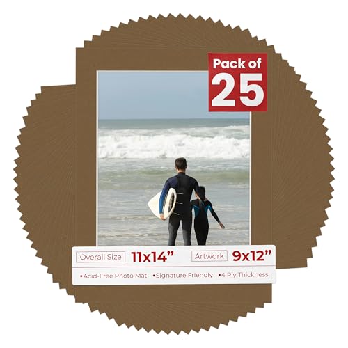 Pack of 25 Acid Free 11x14 Mats Bevel Cut for 9x12 Photos (25 Count)