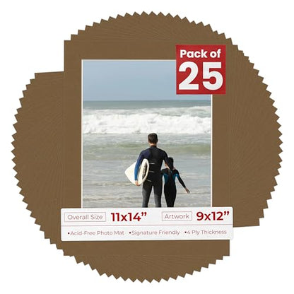 Pack of 25 Acid Free 11x14 Mats Bevel Cut for 9x12 Photos (25 Count)