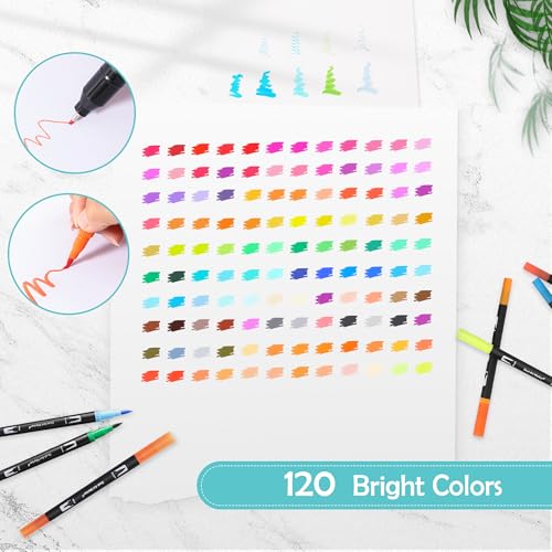 120 Colors Dual Tip Watercolor Paint Markers Pens (120 Count)