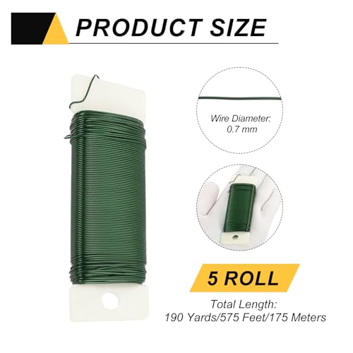 190 Yards 575 Feet Metal Floral Wire 21 Gauge Green Flexible Paddle Thin Floral Wires for Craft (5 Count)