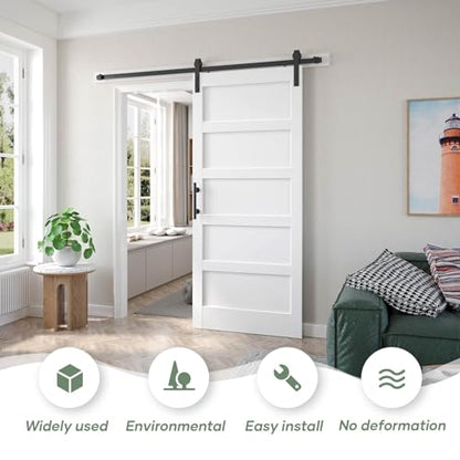 34x80 inch White Barn Door with 6 FT Sliding Door Hardware Kit Included & Handle
