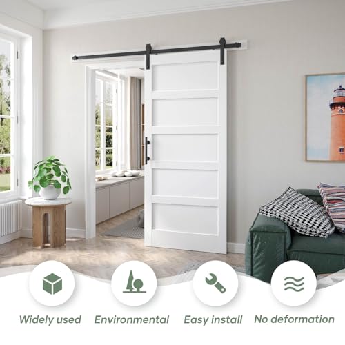 38x80 inch White Barn Door with 6.6 FT Sliding Door Hardware Kit Included & Handle