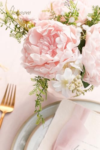 Artificial Flowers 16pcs 4" Blush Blooming Peonies Real Looking Foam Fake Peony with Stems for DIY Wedding Bouquets Pink Bridal Shower Centerpieces Floral Arrangements Party Tables Decorations (16 Count)