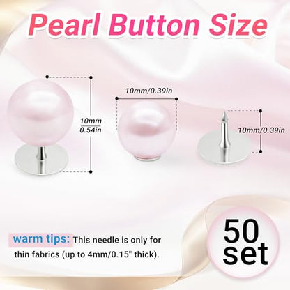 50 Sets Pearl Buttons No Sew Buttons for Clothes (50 Count)
