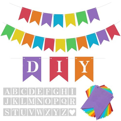 DIY Rainbow Banner Set Include 26 Letters Stencil