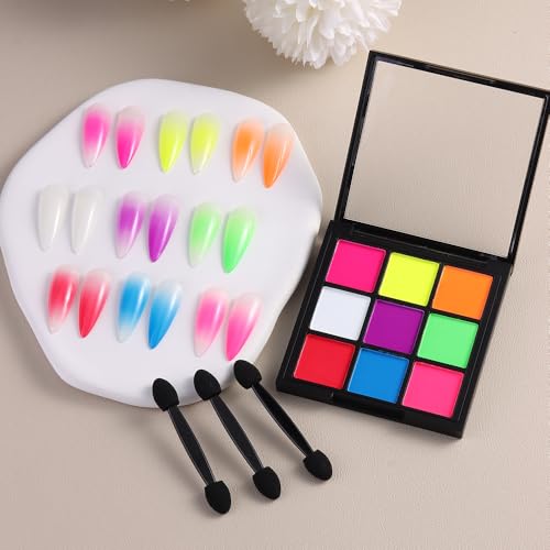 9 Colors Neon Phosphor Nail Pigment Powder Palette for Ombre Nails (2.5 Ounce)