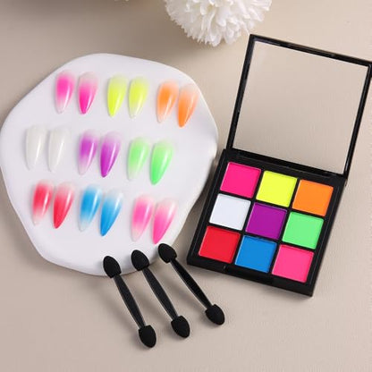 9 Colors Neon Phosphor Nail Pigment Powder Palette for Ombre Nails (2.5 Ounce)
