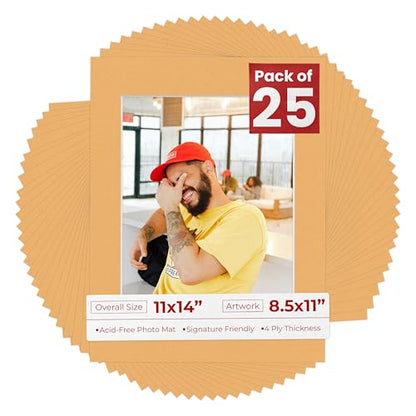 Pack of 25 Acid Free 11x14 Mats Bevel Cut for 8.5x11 Photos (25 Count)