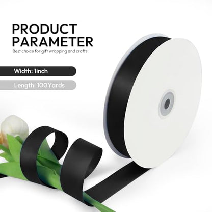 1 Inch 100 Yards Satin Ribbon Black (300 Foot)