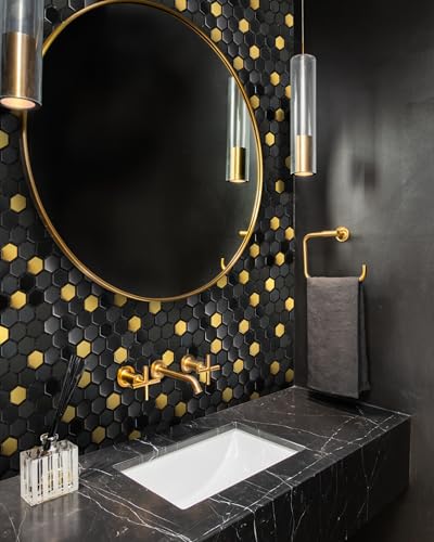 Black and Gold Backsplash Wall Tiles Hexagon Mosaic Shower Floor Tile Kitchen Bathroom Tile (5 Sq Ft)