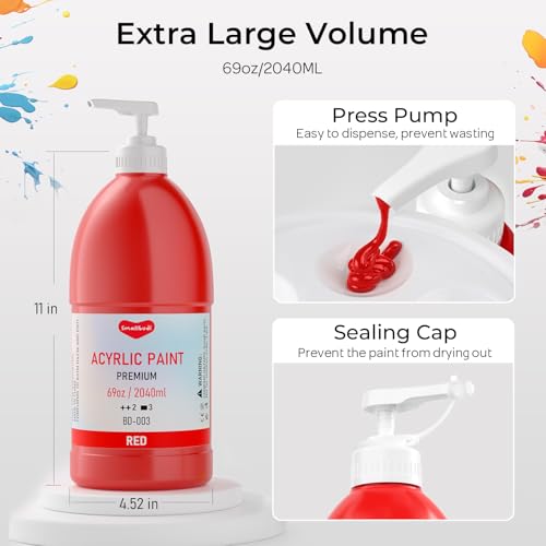 6 Colors Large Bulk Acrylic Paint Set 69oz (414 Fl Oz)