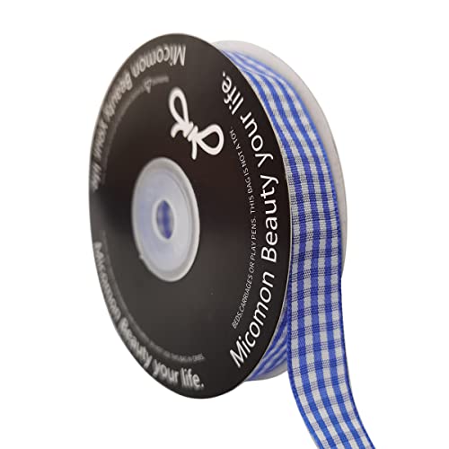 Blue and White Woven Edge Plaid Ribbon 100% Polyester Gingham Ribbon 25 Yards Each Roll